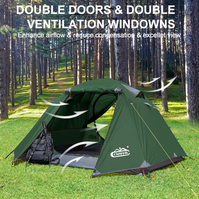 camppal 2-3 Person Backpacking Tent with Double Door 2 Vestibule, Waterproof Windproof Lightweight Easy Set Up 3 Season 2 Man Two Person Tent for Camping, Hiking, Motorcycle, Mountaineering with UPF 50+ - Image 4